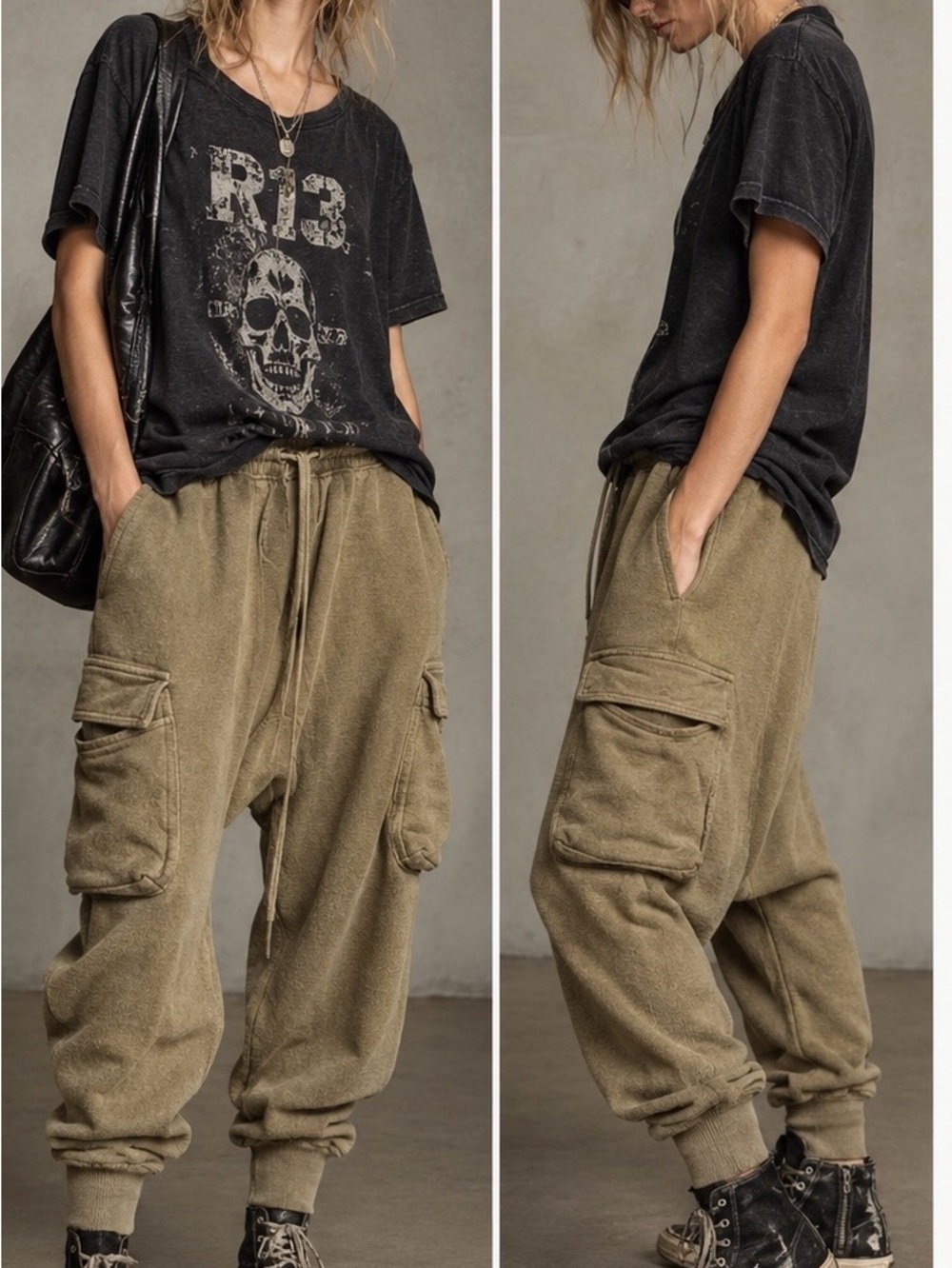 R13 Surplus Drop Crotch Cargo Sweatpants Olive Size Medium